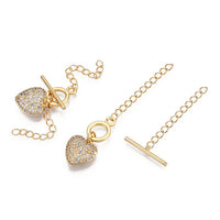 סוגר T לב נפוח משובץ זירקונים - פליז ציפוי GOLD PLATED - דוארט | DoArt