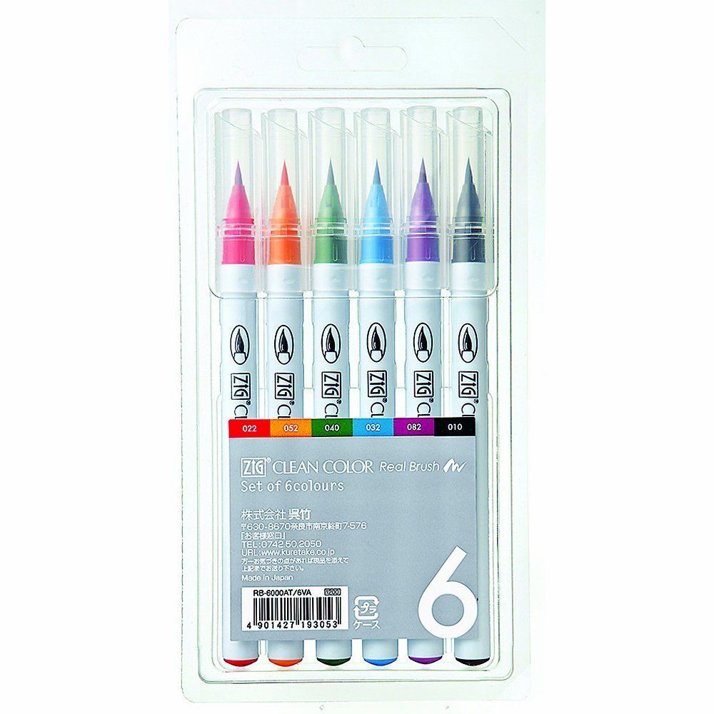 ZIG CLEAN COLOR טוש מכחול - סט 6 - דוארט | DoArt