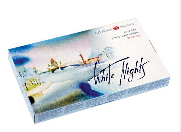 סט 36 קוביות צבעי מים בקופסת קרטון עם פלטה White Nights