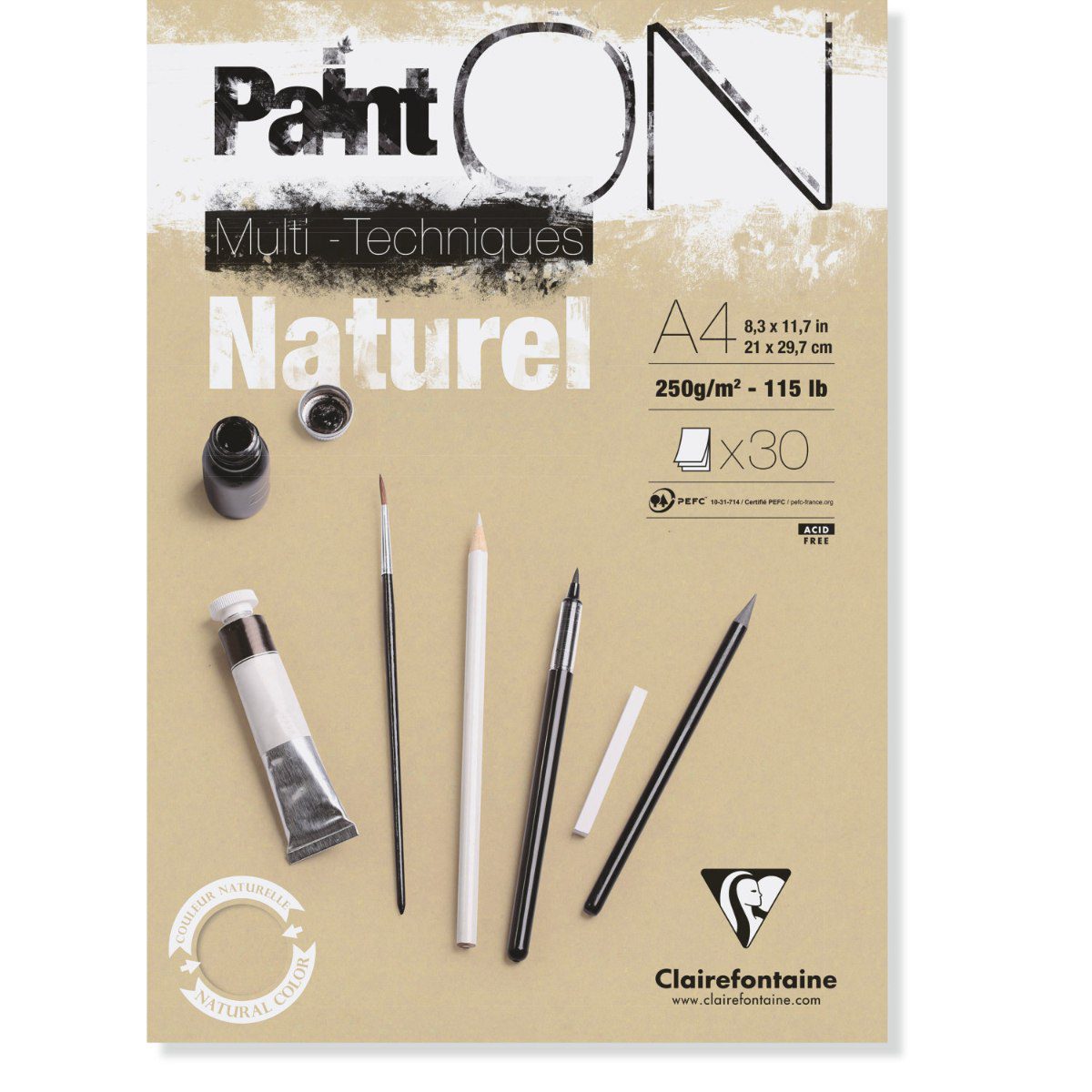 PAINT ON בלוק מיקס מדיה A4 טיבעי CLAIREFONTAINE
